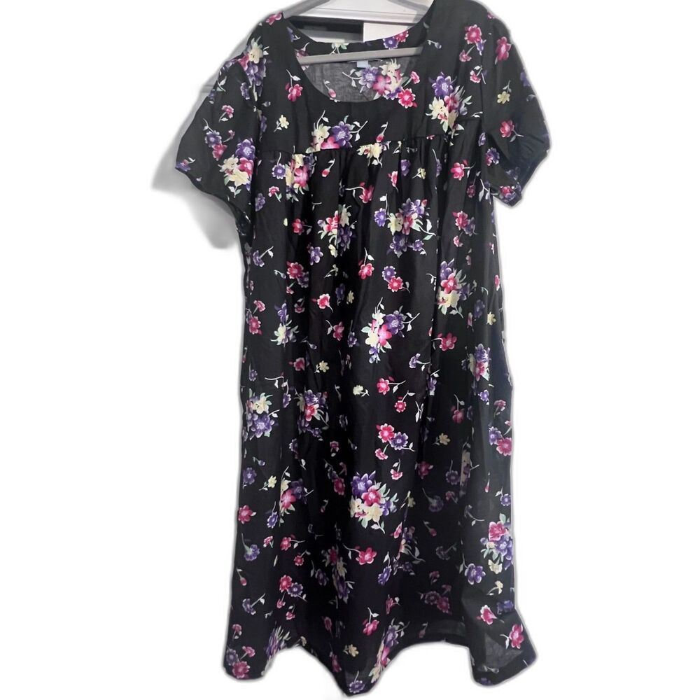 vtg Only Necessities 2X Cotton Blend floral house dress pockets lightweight
